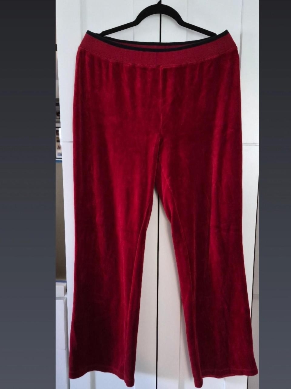 Emma James Wide-Leg Velvet Pants in Deep Red